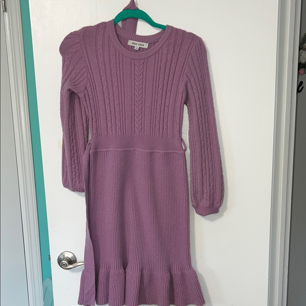 Grace Karin Lilac Knit Kids Dress